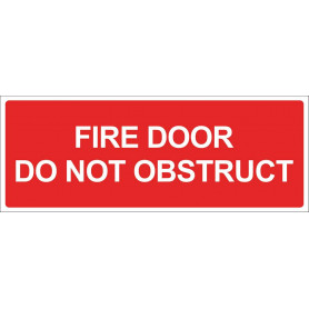 Fire Door Do Not Obstruct - Vinyl Sticker - Red - 300 x 125mm